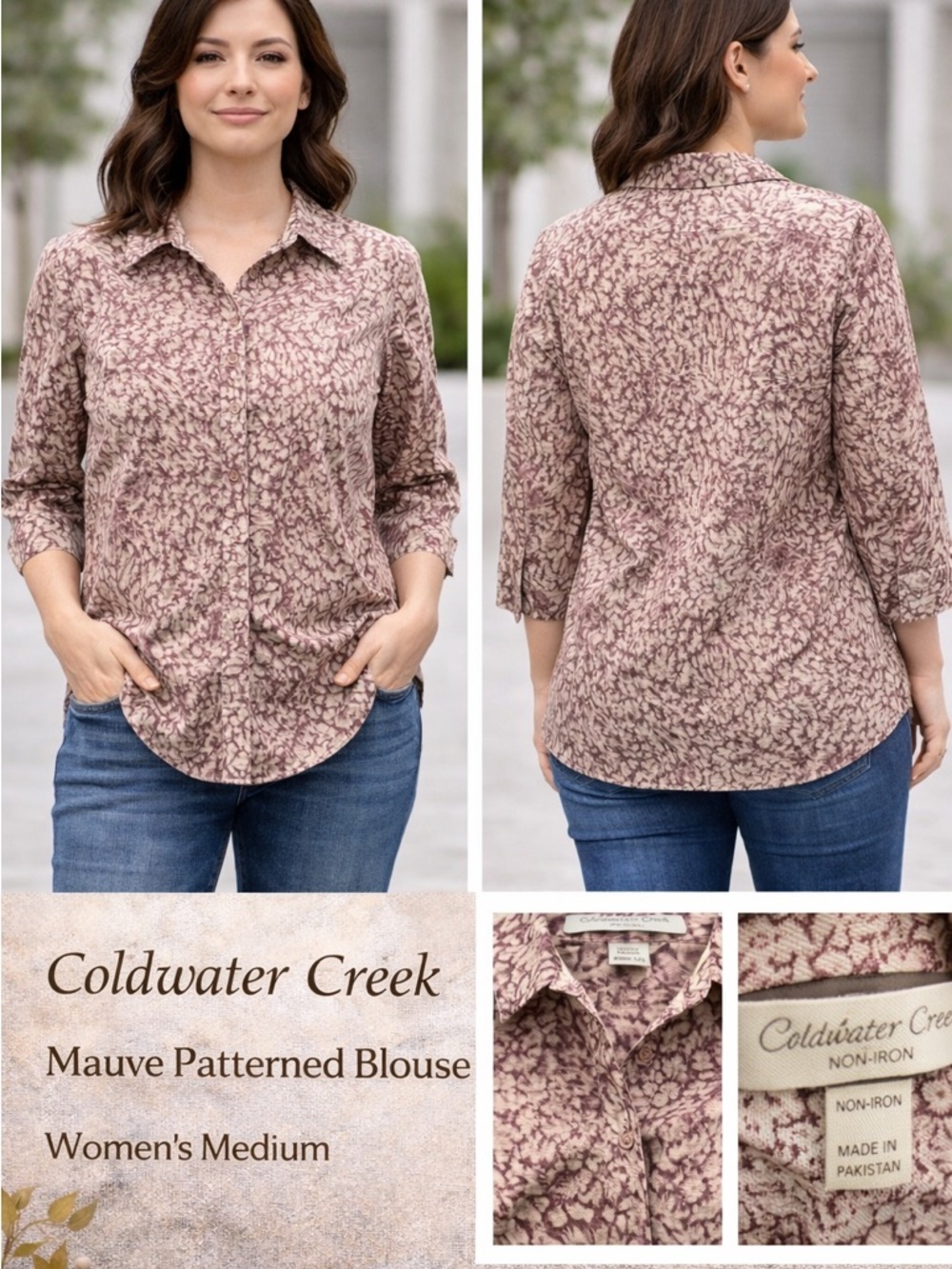 Coldwater Creek Mauve Patterned Blouse MEDIUM
